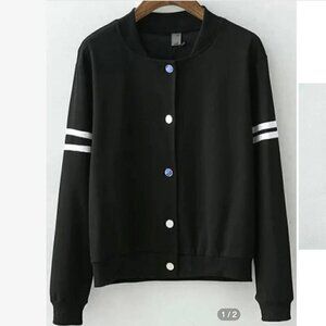 Stand Collar Buttons Crop Coat Black